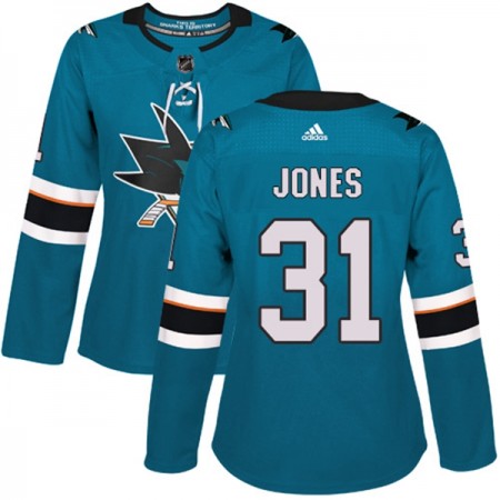 Nainen NHL San Jose Sharks Pelipaita Martin Jones 31 Adidas 2017-2018 Teal Authentic